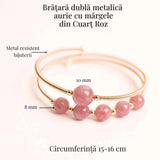 Bratara dubla metalica aurie si Cuart Roz natural pentru calm si claritate mentala