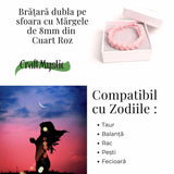Bratara Dubla Reglabila din Cuart Roz 8mm - Iubire si Armonie