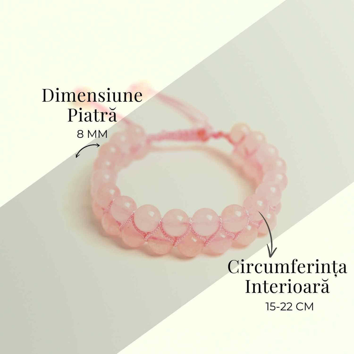 Bratara Dubla Reglabila din Cuart Roz 8mm - Iubire si Armonie