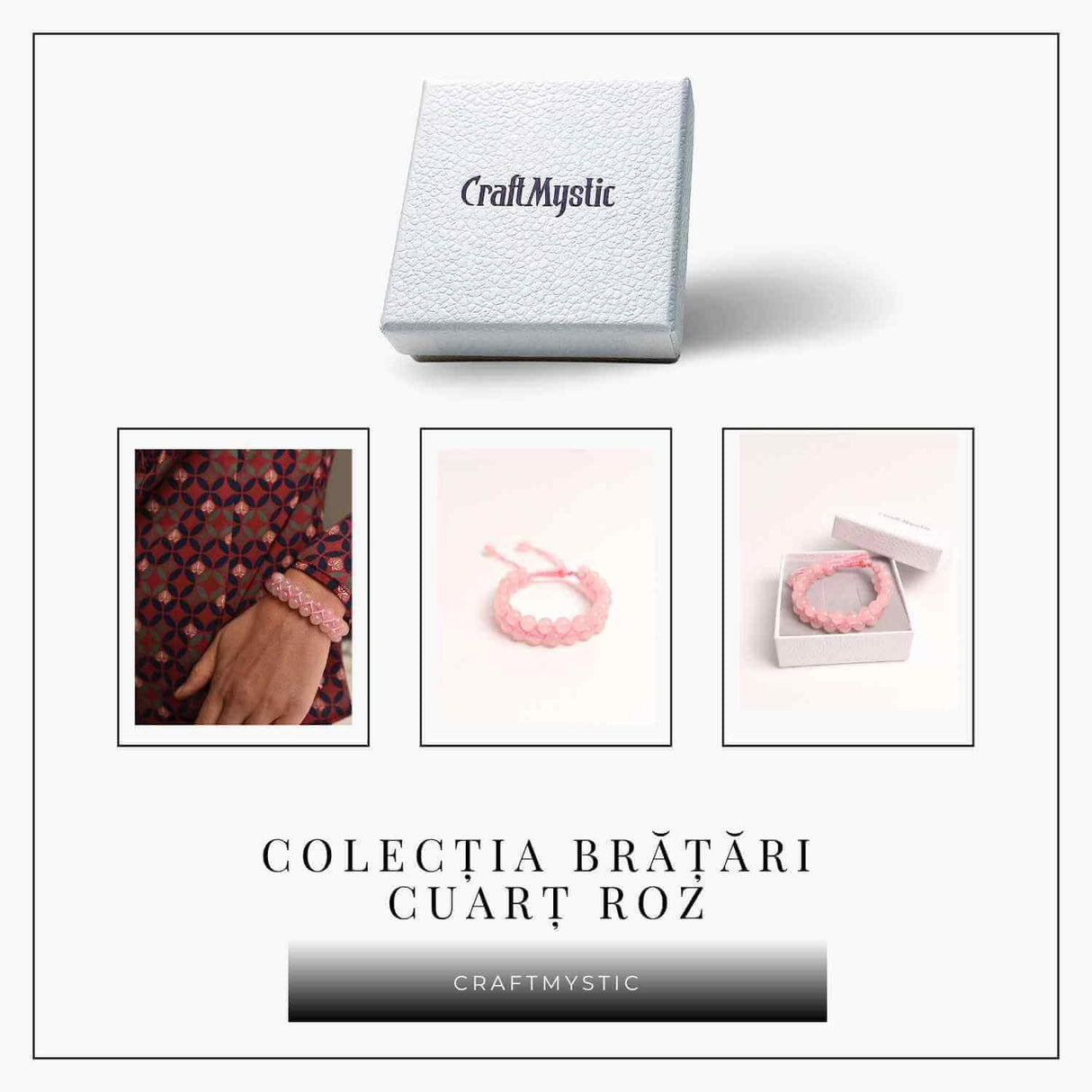 Bratara Dubla Reglabila din Cuart Roz 8mm - Iubire si Armonie