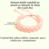 Bratara Dubla Reglabila din Cuart Roz 8mm - Iubire si Armonie
