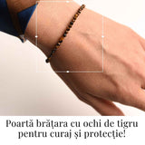 Bratara cu margele 2-3 mm ochi de tigru fatetat natural pentru curaj si protectie energetica