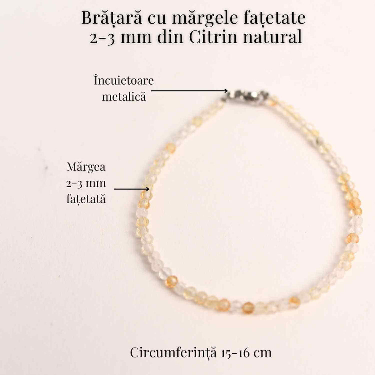 Bratara cu margele 2-3 mm citrin fatetat natural pentru prosperitate si energie pozitiva
