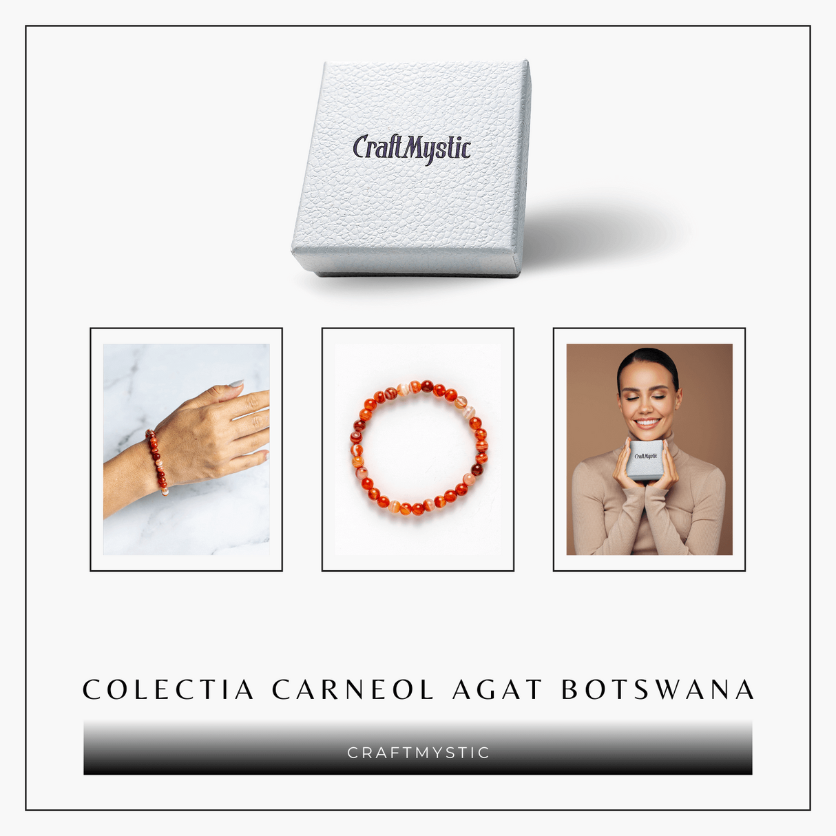Bratara elastica cu margele 6mm de Carneol Agat Botswana - Energie si Vitalitate