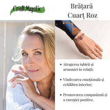Bratara dubla metalica argintie si Cuart Roz natural pentru calm si claritate mentala