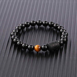 Bratara zodie Berbec din pietre naturale 8mm Obsidian si Ochi de Tigru pentru barbati cu cele 12 constelatii - Include dubla gravura cu semn zodiacala specifica