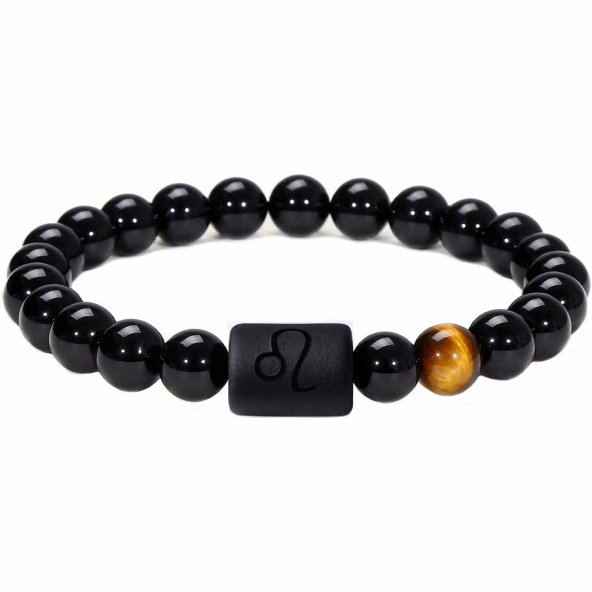 Bratara zodie Berbec din pietre naturale 8mm Obsidian si Ochi de Tigru pentru barbati cu cele 12 constelatii - Include dubla gravura cu semn zodiacala specifica