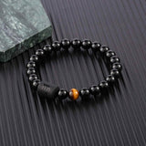 Bratara zodie Berbec din pietre naturale 8mm Obsidian si Ochi de Tigru pentru barbati cu cele 12 constelatii - Include dubla gravura cu semn zodiacala specifica