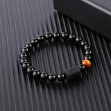 Bratara zodie Berbec din pietre naturale 8mm Obsidian si Ochi de Tigru pentru barbati cu cele 12 constelatii - Include dubla gravura cu semn zodiacala specifica