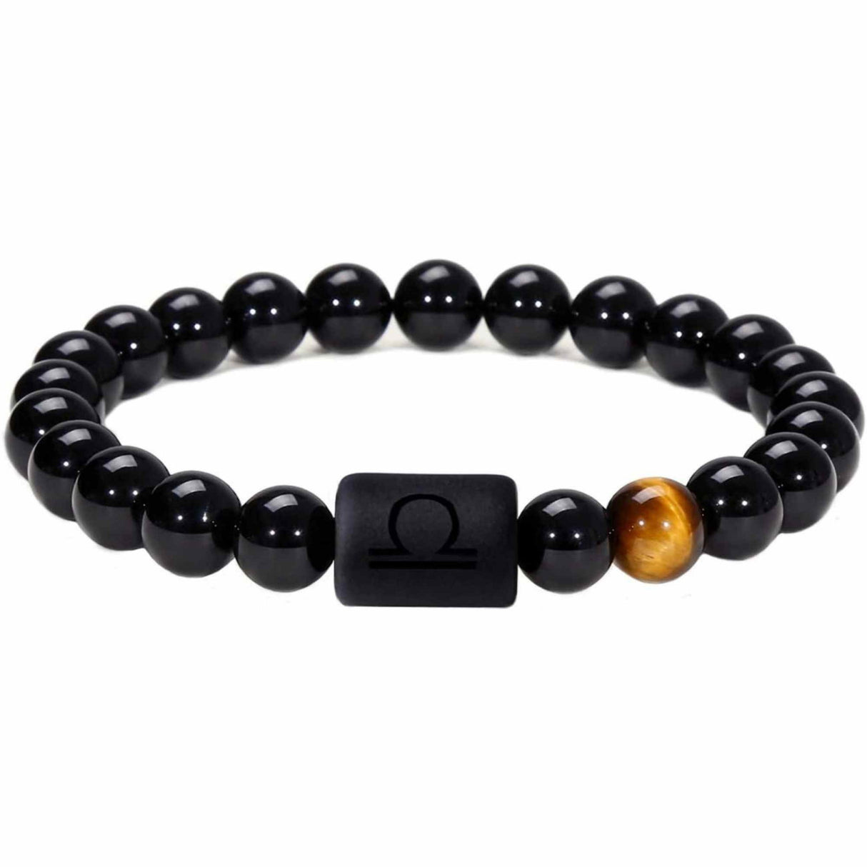 Bratara zodie Berbec din pietre naturale 8mm Obsidian si Ochi de Tigru pentru barbati cu cele 12 constelatii - Include dubla gravura cu semn zodiacala specifica