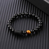 Bratara zodie Berbec din pietre naturale 8mm Obsidian si Ochi de Tigru pentru barbati cu cele 12 constelatii - Include dubla gravura cu semn zodiacala specifica