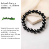 Bratara din Agat Negru Natural cu Margele Rotunde - Echilibru, Protectie si Ancorare