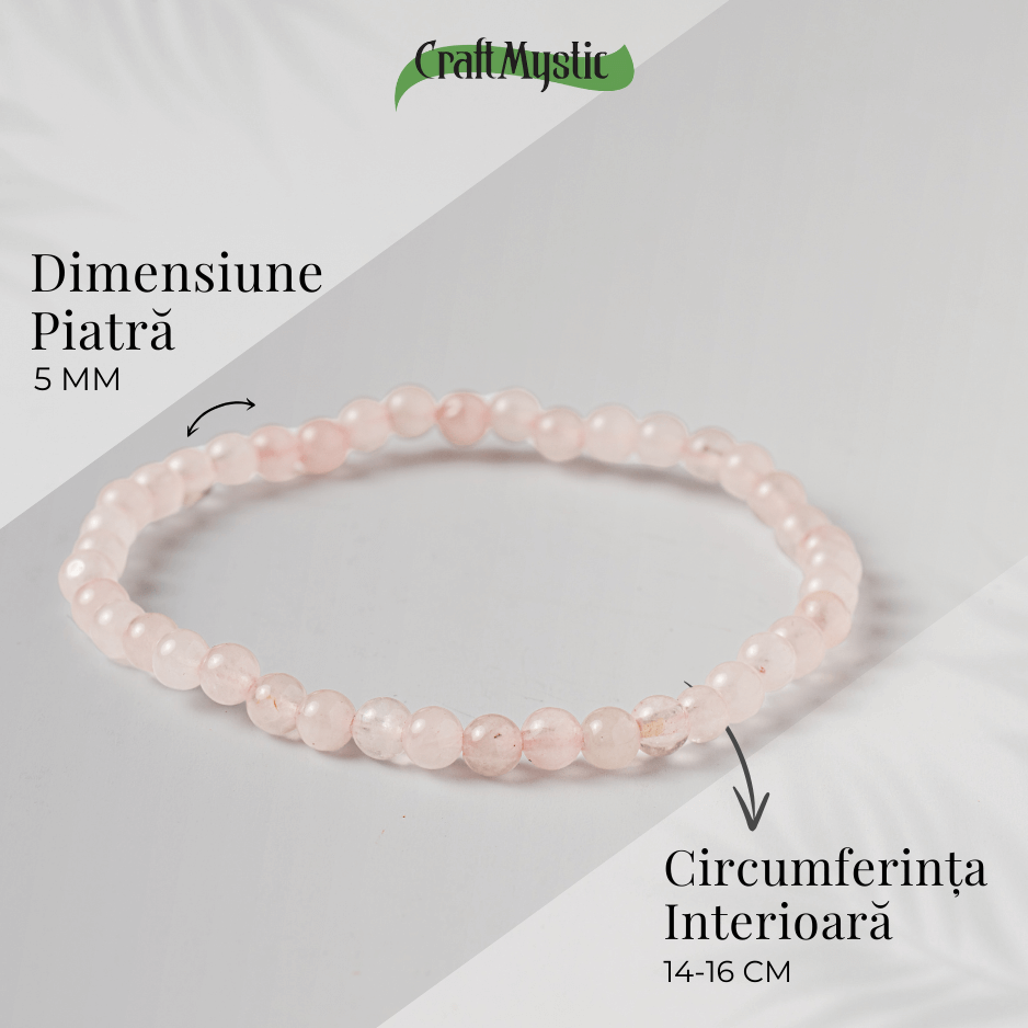 Bratara Elastica cu Margele de Cuart Roz 5mm - Iubire si Vindecare Emotionala
