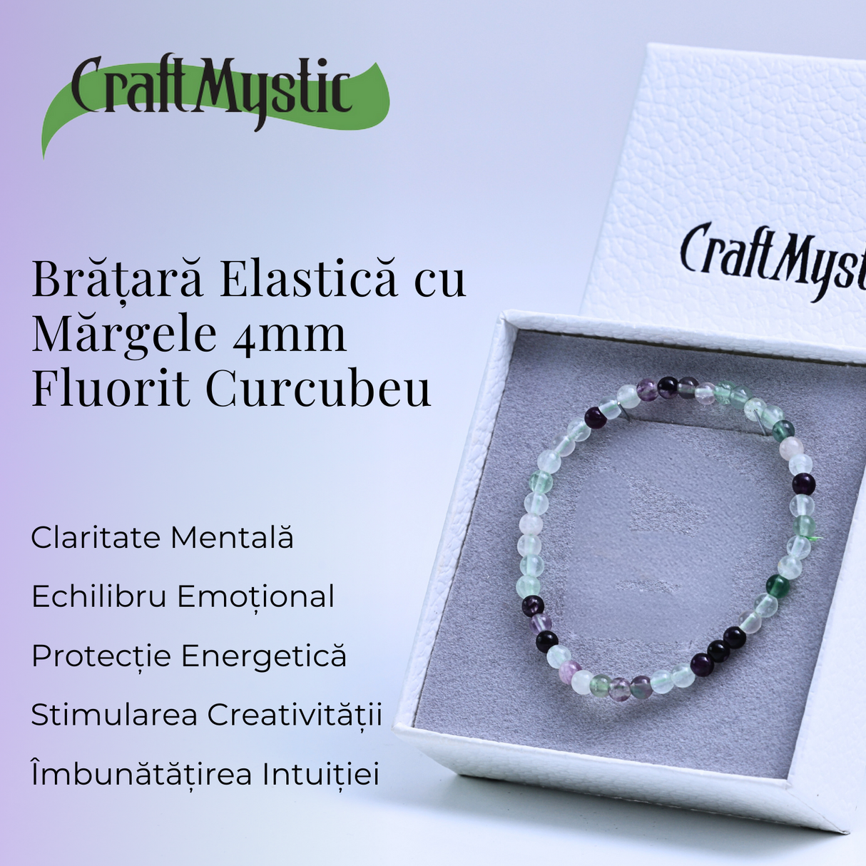 Bratara elastica cu margele 4mm Fluorit curcubeu - Claritate mentala