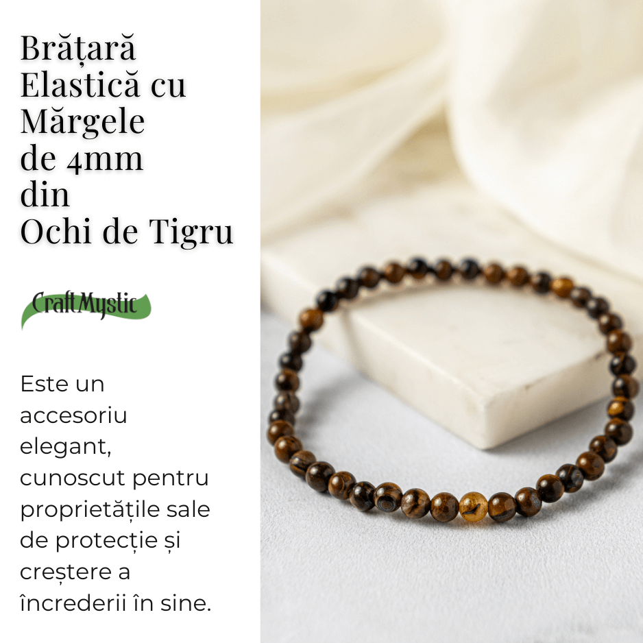 Bratara Elastica cu Margele 4 mm din Ochi de Tigru - Protectie si incredere