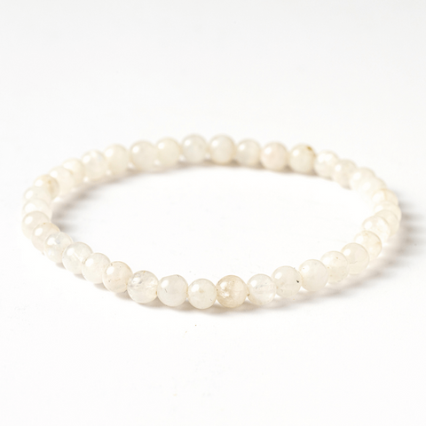 Elastic bracelet with 5mm natural Rainbow Moonstone beads - Balance and Intuition
