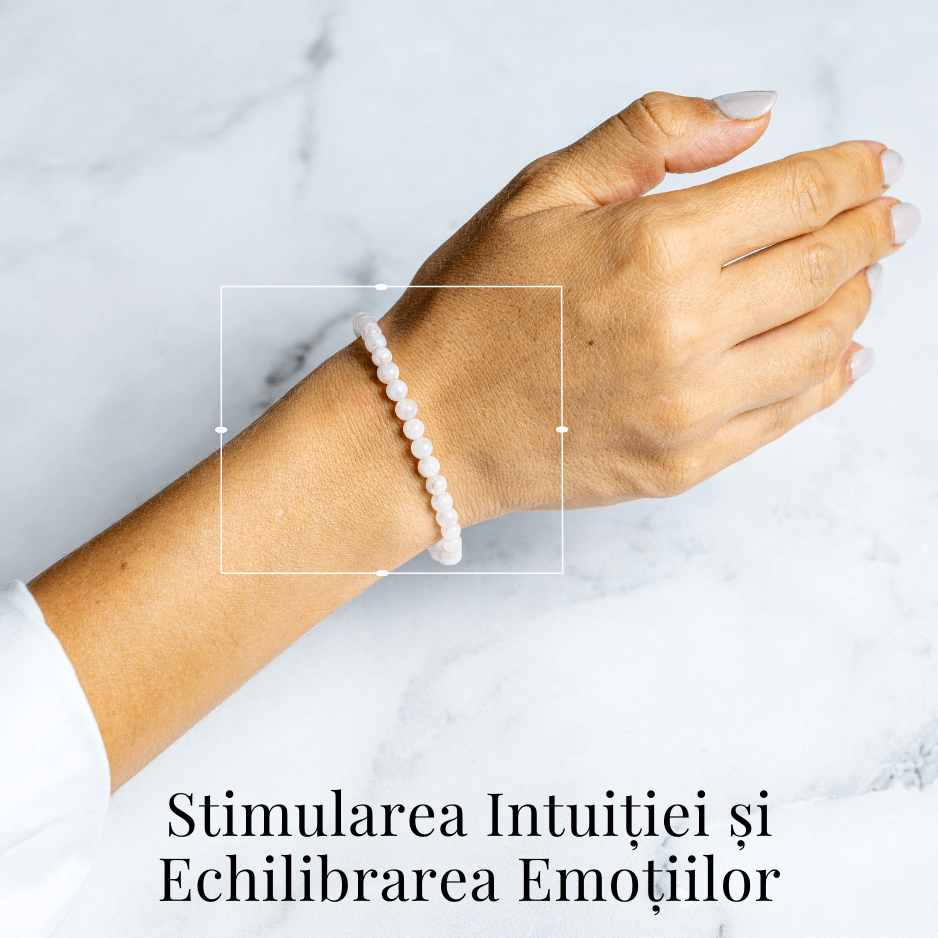 Bratara elastica cu margele 5mm naturale Piatra a Lunii Curcubeu - Echilibru si Intuitie