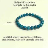 Bratara elastica 8mm din Apatit Albastru - Creativitate si claritate mentala