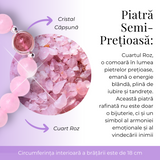 Bratara Elastica cu Margele din Cuart Roz de 8 mm si Pandantiv Sfera