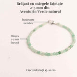 Bratara cu margele 2-3 mm aventurin verde fatetat natural pentru noroc si echilibru emotional