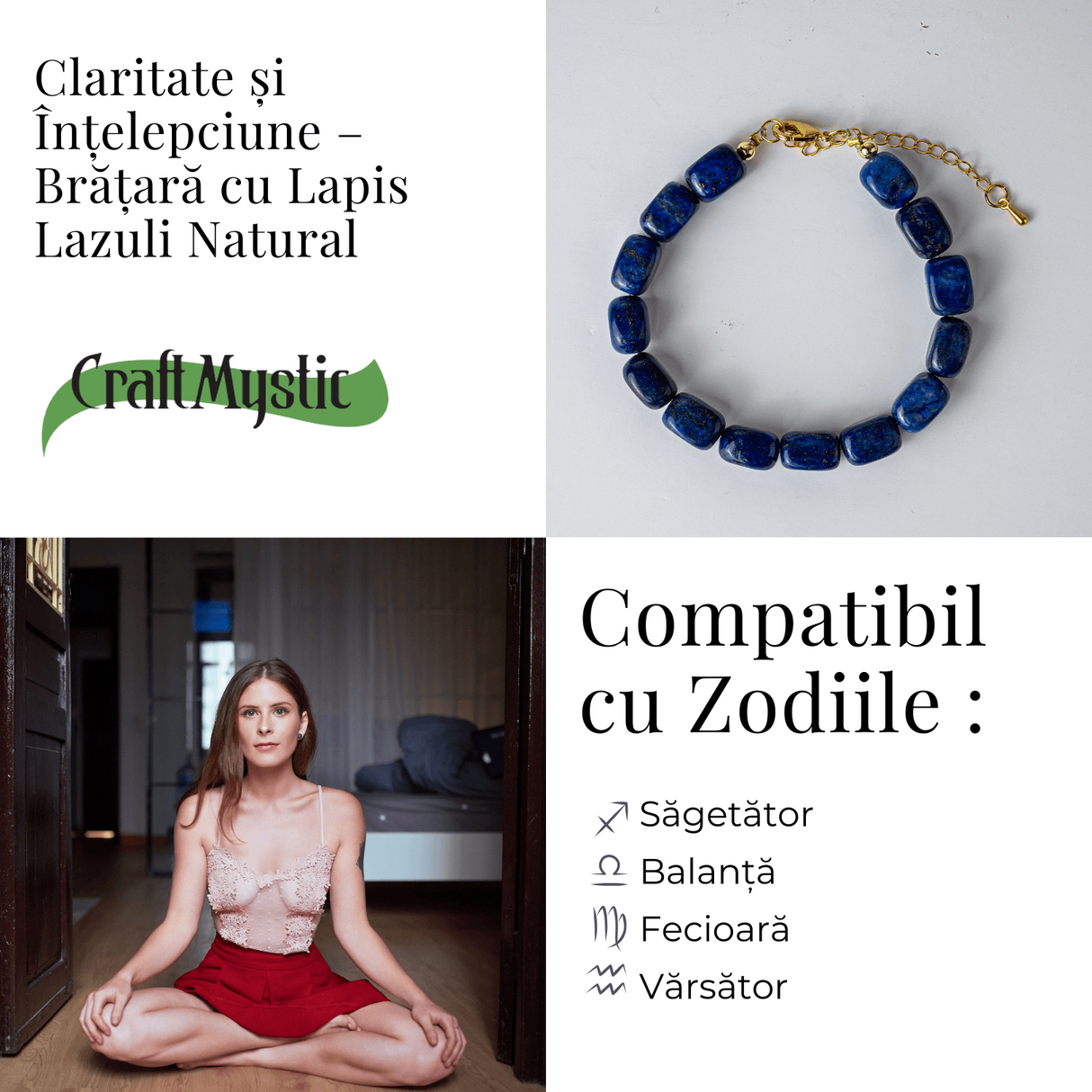 Claritate si Intelepciune - Bratara cu Lapis Lazuli Natural
