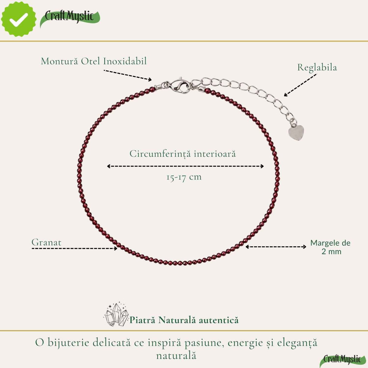 Bratara eleganta cu Granat Natural Fatetat 2 mm – Pasiune si Eleganta Delicata