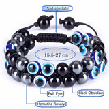 Bratara cu tripla protectie margele 8 mm cu "Ochiul rau", Obsidian negru si Hematit - Aduce noroc si bogatie