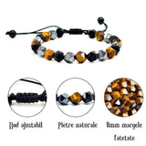 Bratara de tripla protectie lucrata manual din piatra fatetata naturala - Hematita, ochi de tigru si obsidian negru 8mm - Cadouri spirituale pentru curaj
