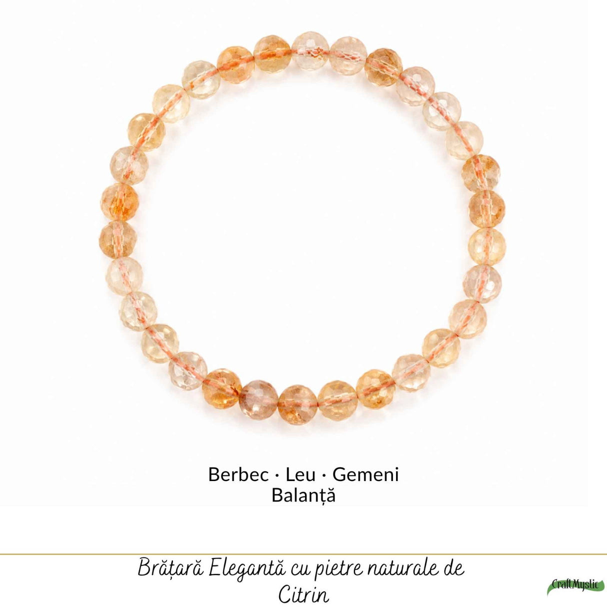 Bratara cu Citrin Fatetat Natural Rotund 6mm – Prosperitate si Energie Pozitiva