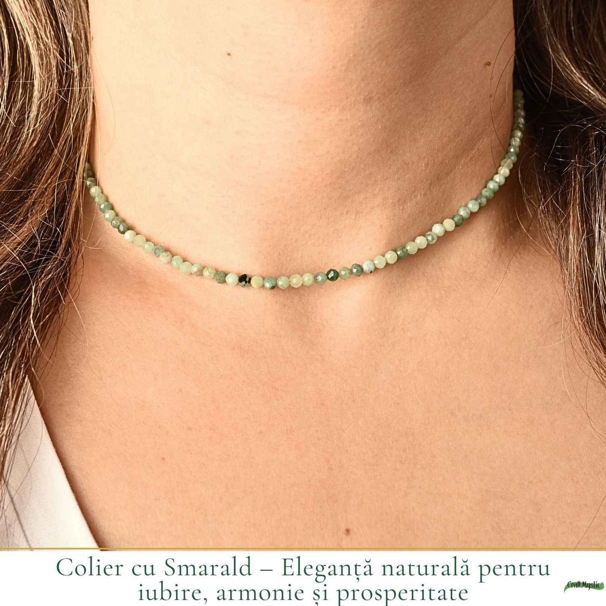 Colier Fin la Baza Gatului Tip Choker cu Smarald Fatetat 3 mm – Prosperitate si Eleganta Naturala