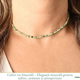 Colier Fin la Baza Gatului Tip Choker cu Smarald Fatetat 3 mm – Prosperitate si Eleganta Naturala