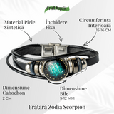 Bratara Fixa zodia Berbec din Piele Sintetica cu Cabochon Rotund - Semn Zodiacal Personalizat pentru Stil si Conexiune Astrologica