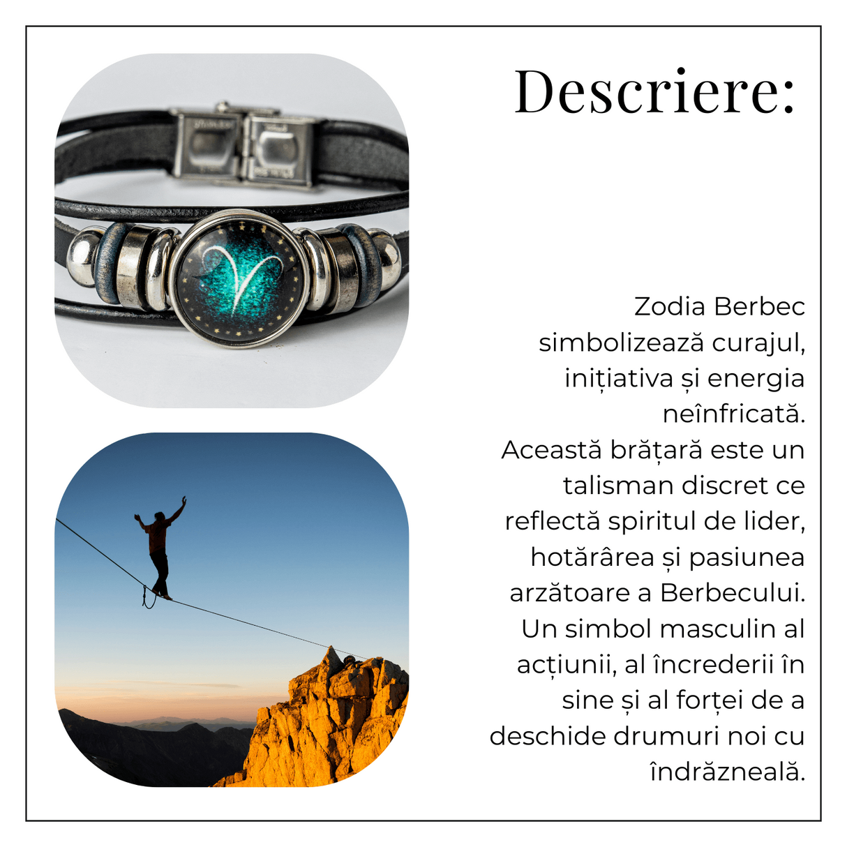 Bratara Fixa zodia Berbec din Piele Sintetica cu Cabochon Rotund - Semn Zodiacal Personalizat pentru Stil si Conexiune Astrologica