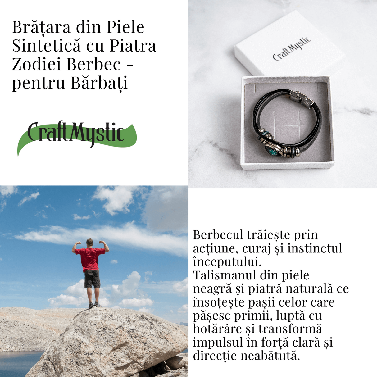 Bratara Fixa zodia Berbec din Piele Sintetica cu Cabochon Rotund - Semn Zodiacal Personalizat pentru Stil si Conexiune Astrologica