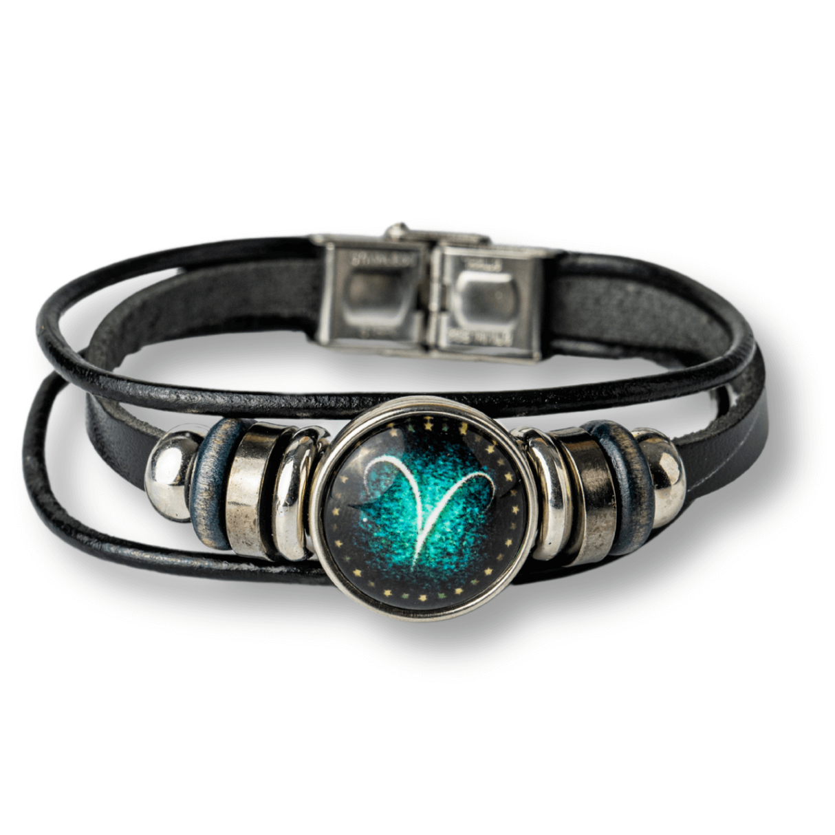 Bratara Fixa zodia Berbec din Piele Sintetica cu Cabochon Rotund - Semn Zodiacal Personalizat pentru Stil si Conexiune Astrologica
