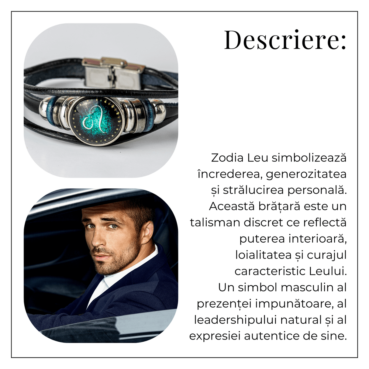 Bratara Fixa zodia Berbec din Piele Sintetica cu Cabochon Rotund - Semn Zodiacal Personalizat pentru Stil si Conexiune Astrologica