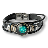 Bratara Fixa zodia Berbec din Piele Sintetica cu Cabochon Rotund - Semn Zodiacal Personalizat pentru Stil si Conexiune Astrologica