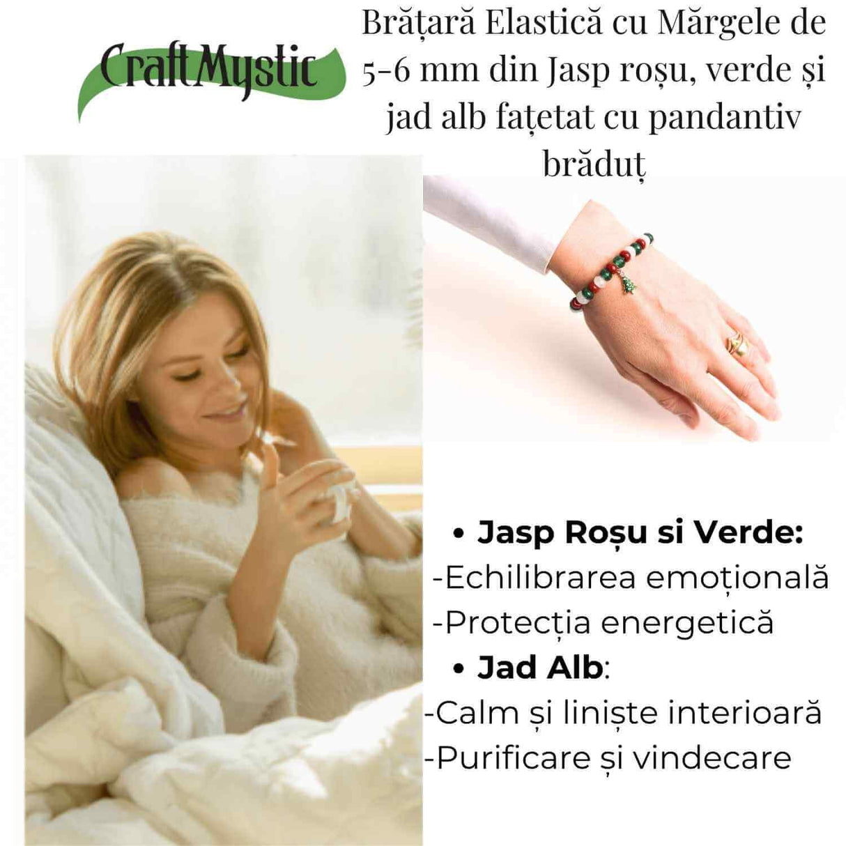 Bratara Jasp Rosu, Verde si Jad Alb - Echilibru si Protectie