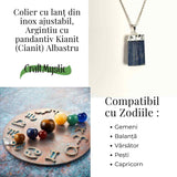 Colier argintiu cu pandantiv Kianit (Cianit) albastru - Echilibru si Conexiune Spirituala