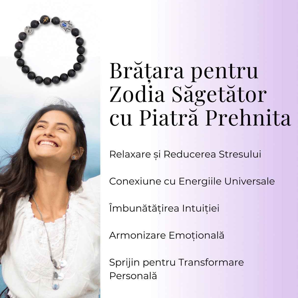 Bratara pentru Zodii cu Margele de Obsidian, Pandantiv Mana Fatimei si Ochiul "Rau"