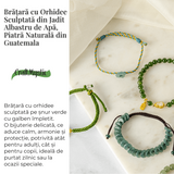 Bratara snur ajustabila cu orhidee sculptata din jadit albastru de apa natural Guatemala