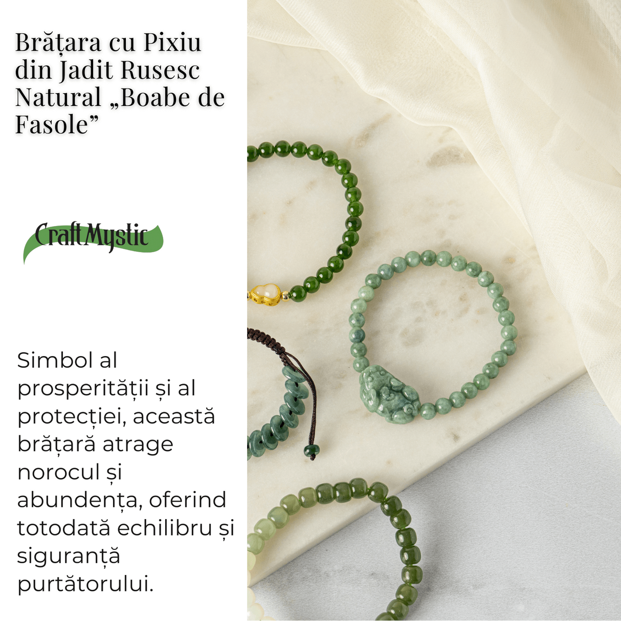 Bratara din Jadit Rusesc Natural cu Pixiu - Protectie si Abundenta