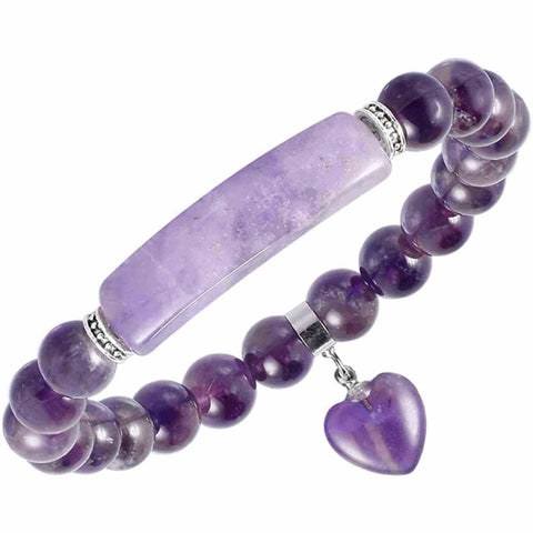 Zen bracelet with Amethyst semi-precious stones and heart-shaped carved pendant - feng shui bracelet for meditation, tranquility, balance