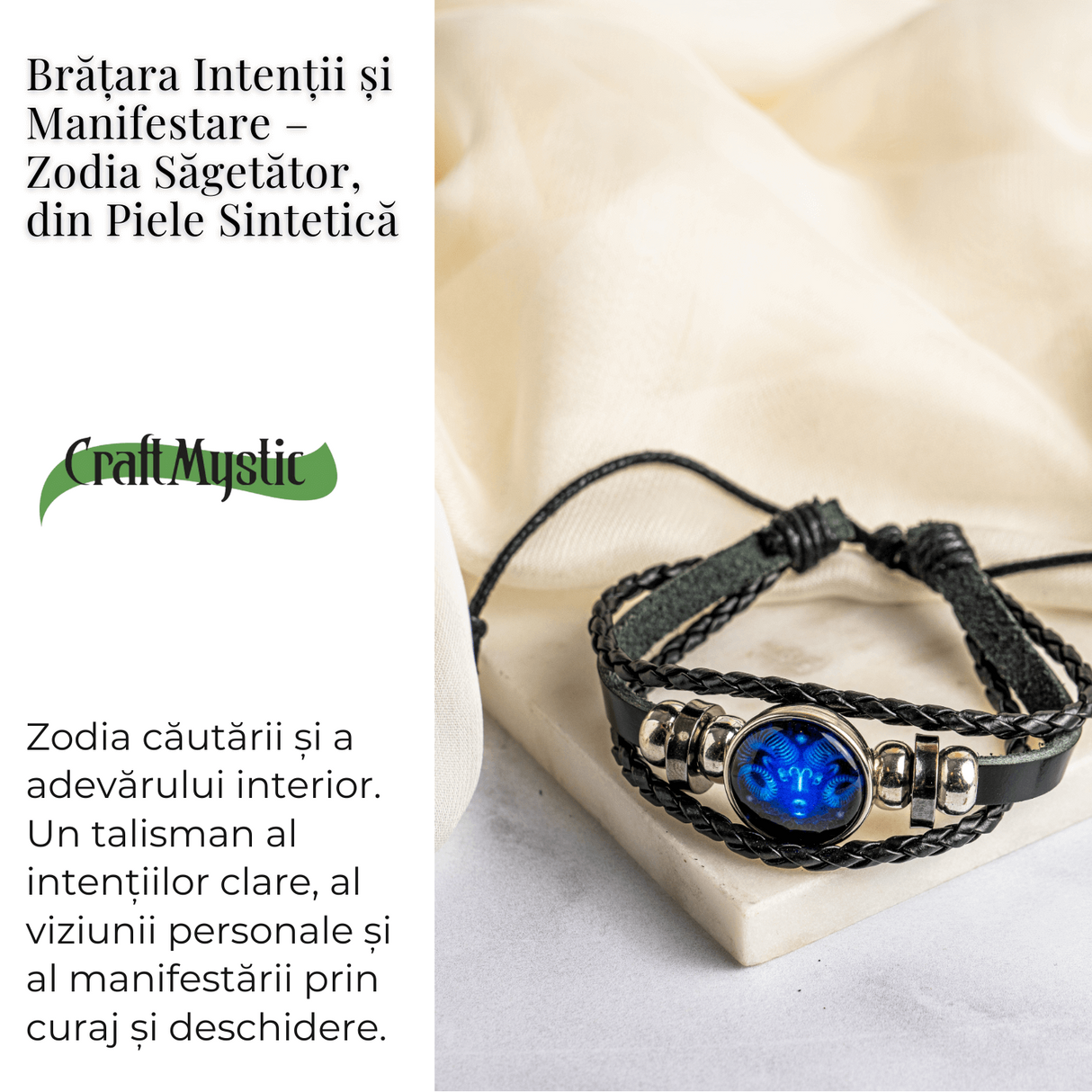 Bratara Zodia Berbec ajustabila din Piele Sintetica cu Cabochon Rotund - Simbol Astrologic Personalizat pentru Energie si Identitate Astrala