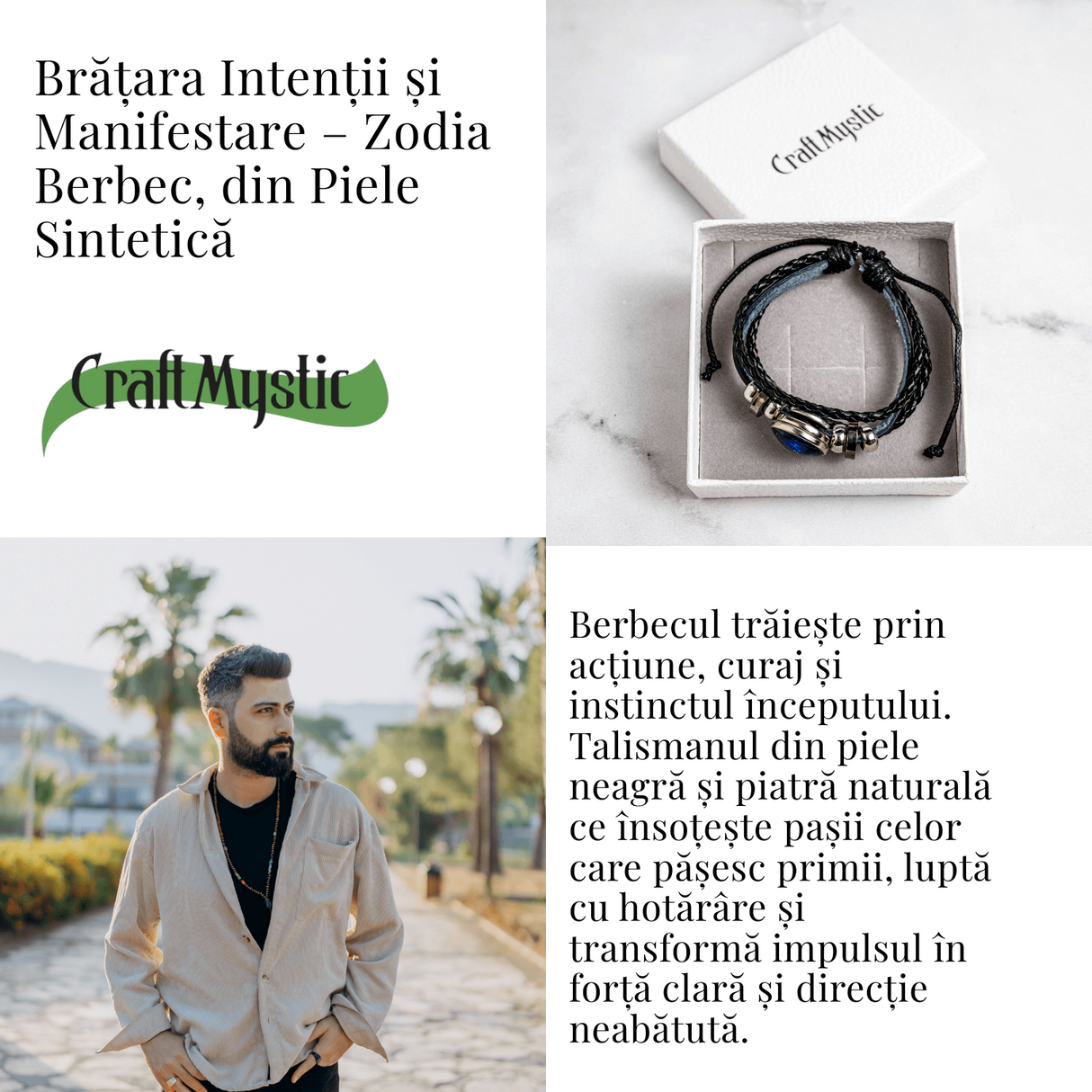 Bratara Zodia Berbec ajustabila din Piele Sintetica cu Cabochon Rotund - Simbol Astrologic Personalizat pentru Energie si Identitate Astrala
