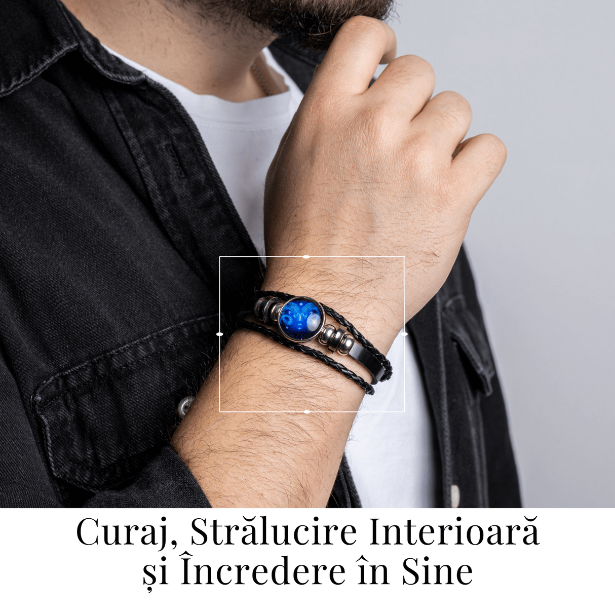 Bratara Zodia Berbec ajustabila din Piele Sintetica cu Cabochon Rotund - Simbol Astrologic Personalizat pentru Energie si Identitate Astrala