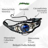 Bratara Zodia Berbec ajustabila din Piele Sintetica cu Cabochon Rotund - Simbol Astrologic Personalizat pentru Energie si Identitate Astrala