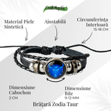 Bratara Zodia Berbec ajustabila din Piele Sintetica cu Cabochon Rotund - Simbol Astrologic Personalizat pentru Energie si Identitate Astrala