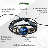 Bratara Zodia Berbec ajustabila din Piele Sintetica cu Cabochon Rotund - Simbol Astrologic Personalizat pentru Energie si Identitate Astrala