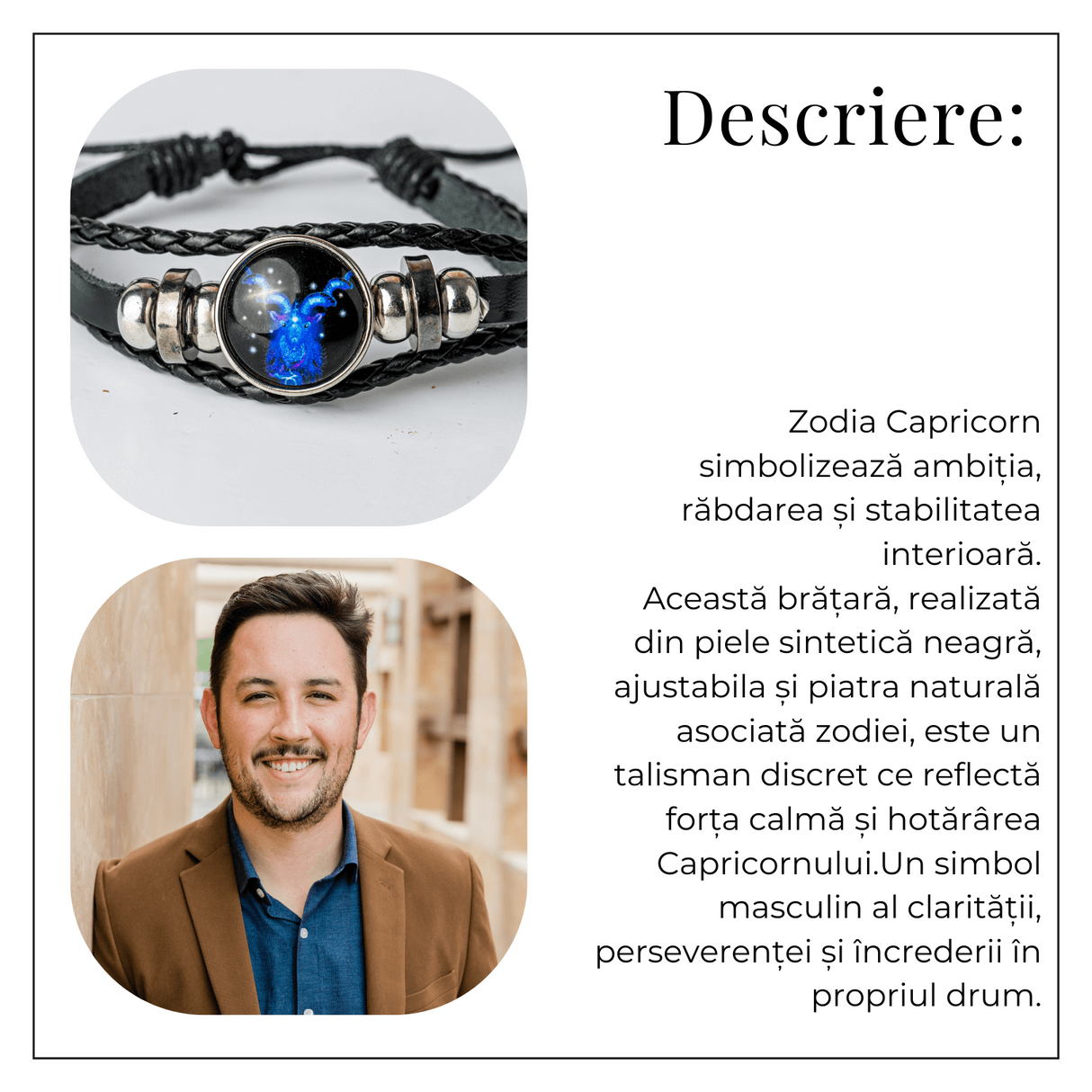 Bratara Zodia Berbec ajustabila din Piele Sintetica cu Cabochon Rotund - Simbol Astrologic Personalizat pentru Energie si Identitate Astrala